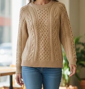 Abbey Knitwear Irish Handmade Pure Wool Women's Small Tan Pullover Sweater